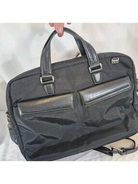 TUMI Black Ballistic Nylon & Leather Slim Satchel Padded 15" Laptop Shoulder Bag